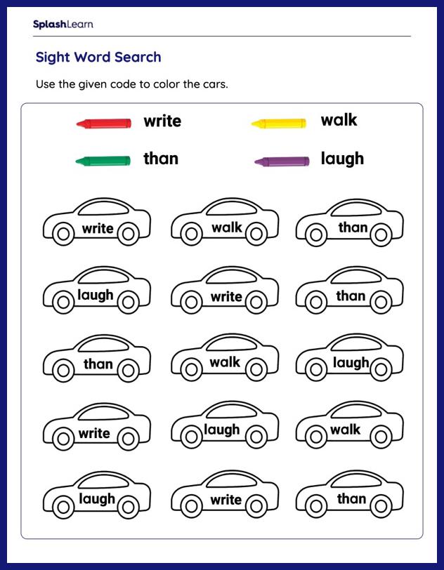 color by sight word worksheet for kindergarten