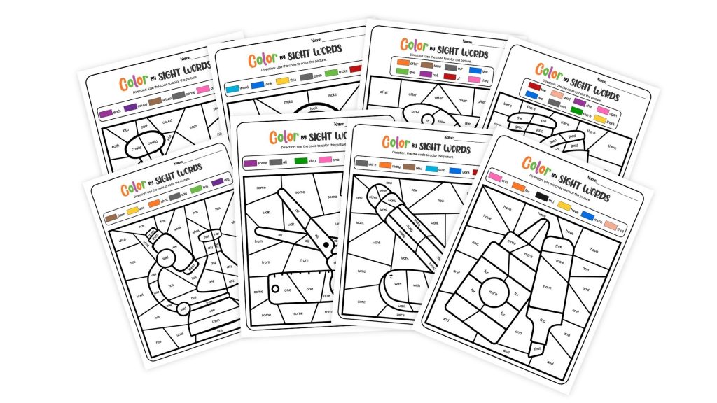 color by sight word worksheet free