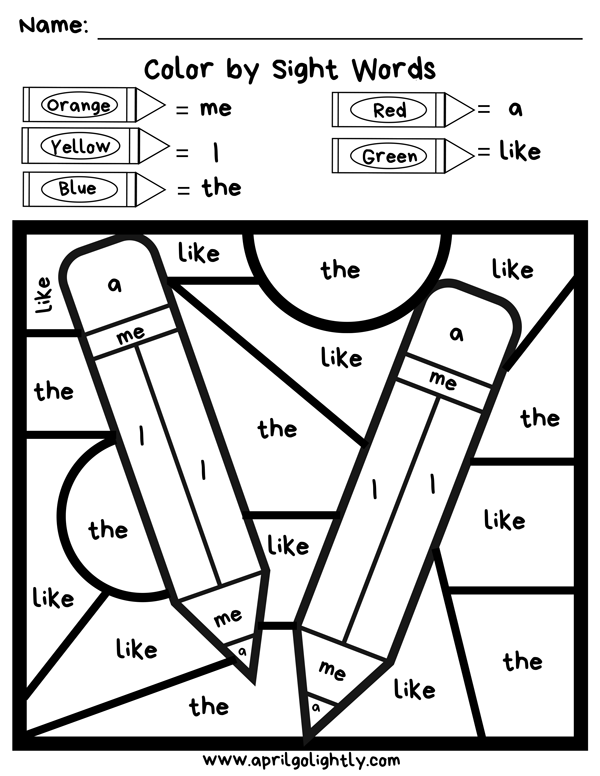 color by word worksheet
