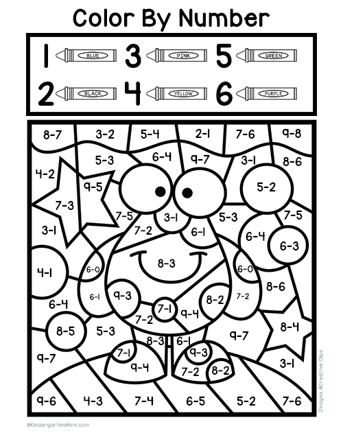 Subtraction Color by Number Worksheets - Kindergarten Mom