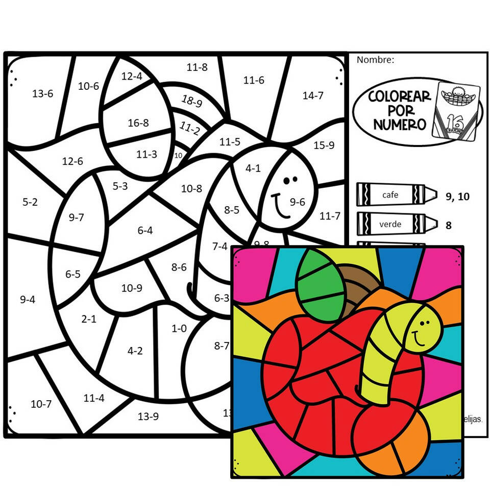 color code subtraction worksheet