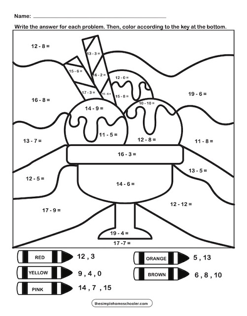 10 Free Subtraction Color By Number Worksheets: Easy Print! - The ...