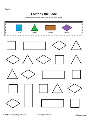 Shapes Color by Code: Square, Triangle, Rectangle, Diamond (Color ...