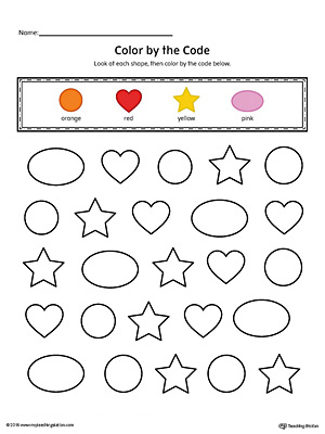 Shapes Color by Code: Circle, Oval, Star, Heart (Color ...