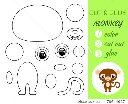 Coloring book cut and glue baby monkey.... - Stock Illustration ...