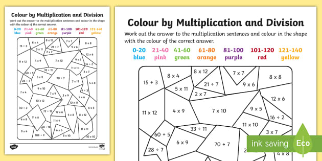 Colour by Multiplication and Division to 12 x 12 Worksheet ...