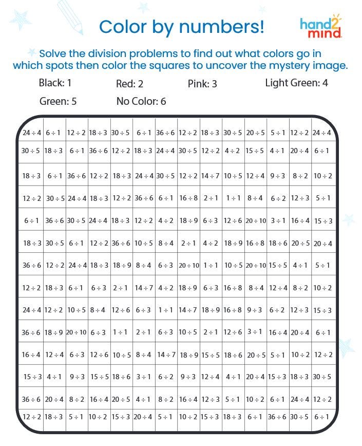 Learn Division with Color by Number Printable | hand2mind Blog