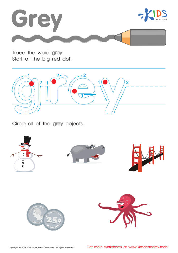 Grey Tracing Color Words Worksheet: Free Tracing Sheet, PDF ...