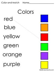 Color and Match Worksheet for Pre-K - 1st Grade | Lesson Planet