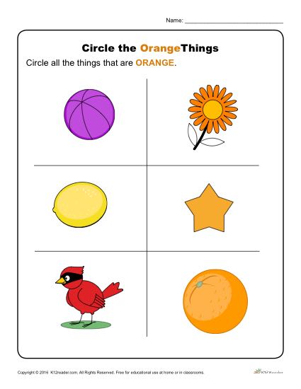 color orange worksheet preschool