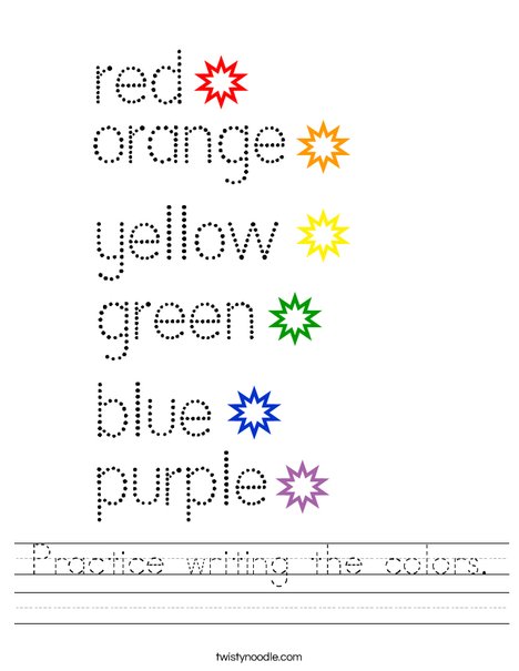 Practice writing the colors Worksheet - Twisty Noodle