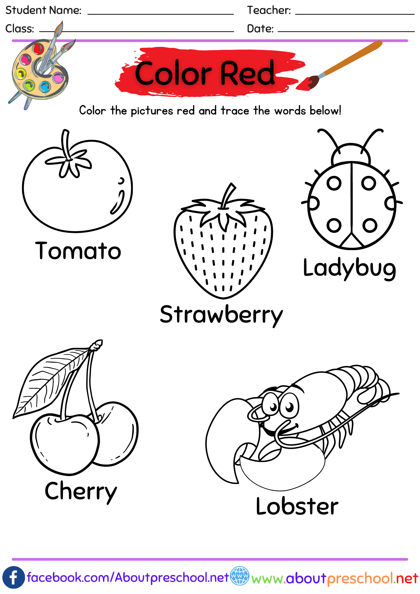 color red worksheet for preschool