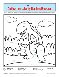 Subtraction Color by Number Dinosaur | Kindergarten, 1st Grade ...