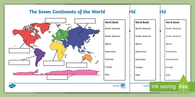 The Seven Continents Template Printable - Labelling Activity
