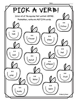 Pick a Verb! Color Worksheet by 4 Little Baers | TPT