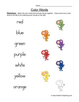 Matching Color Words Worksheet  