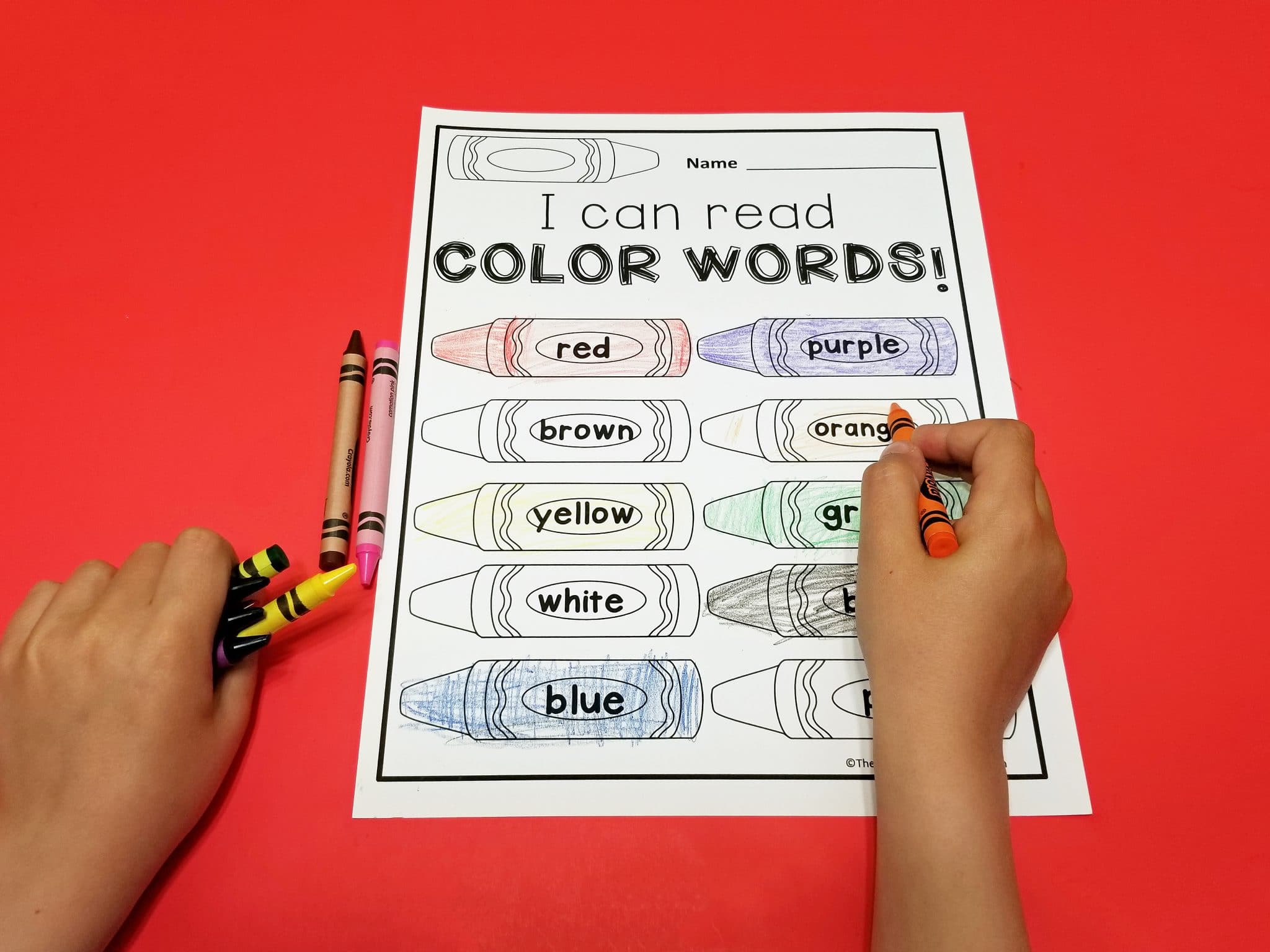color word worksheet for kindergarten