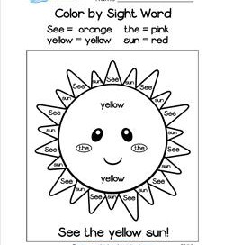 color word worksheet for kindergarten