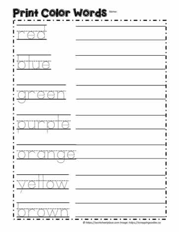 Print the Color Words Worksheets