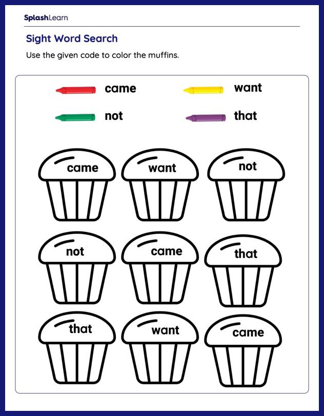 Search and Color the Sight Words - Printable Reading Worksheet