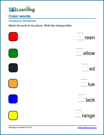Color words worksheets | Worsheets library