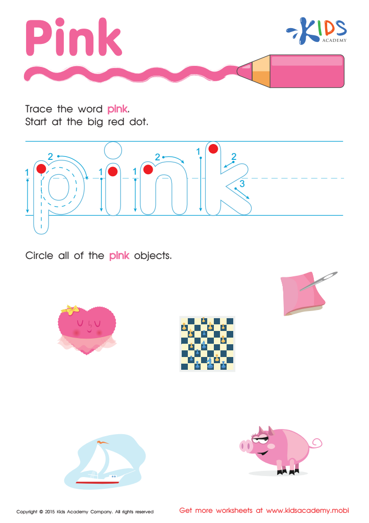 Pink Tracing Color Words Worksheet: Free Tracing Sheet, PDF ...