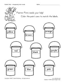 color words worksheet for kindergarten