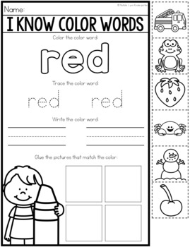 color words worksheet for kindergarten