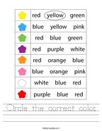 color words worksheet