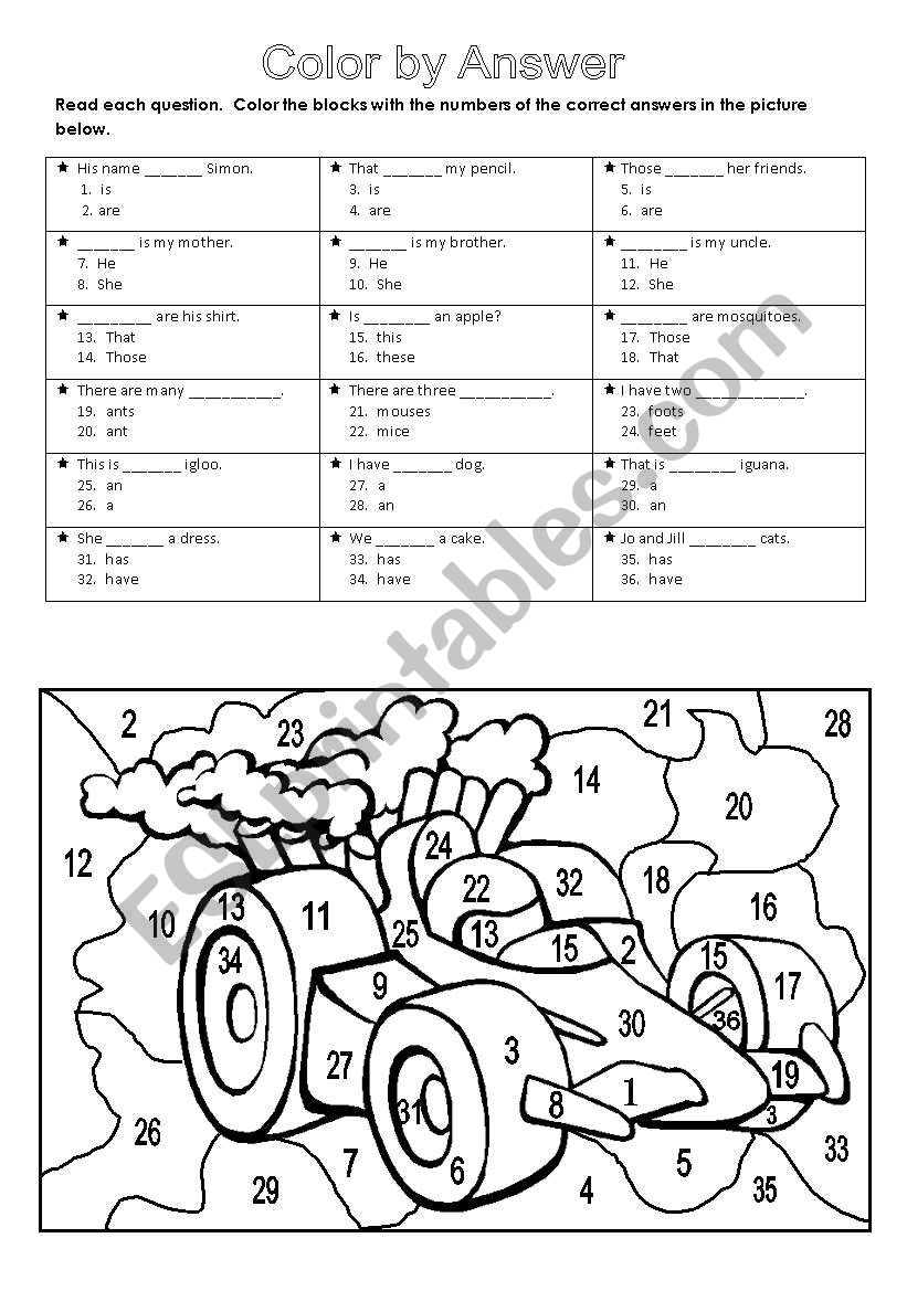 Color by answer - ESL worksheet by cherryllama