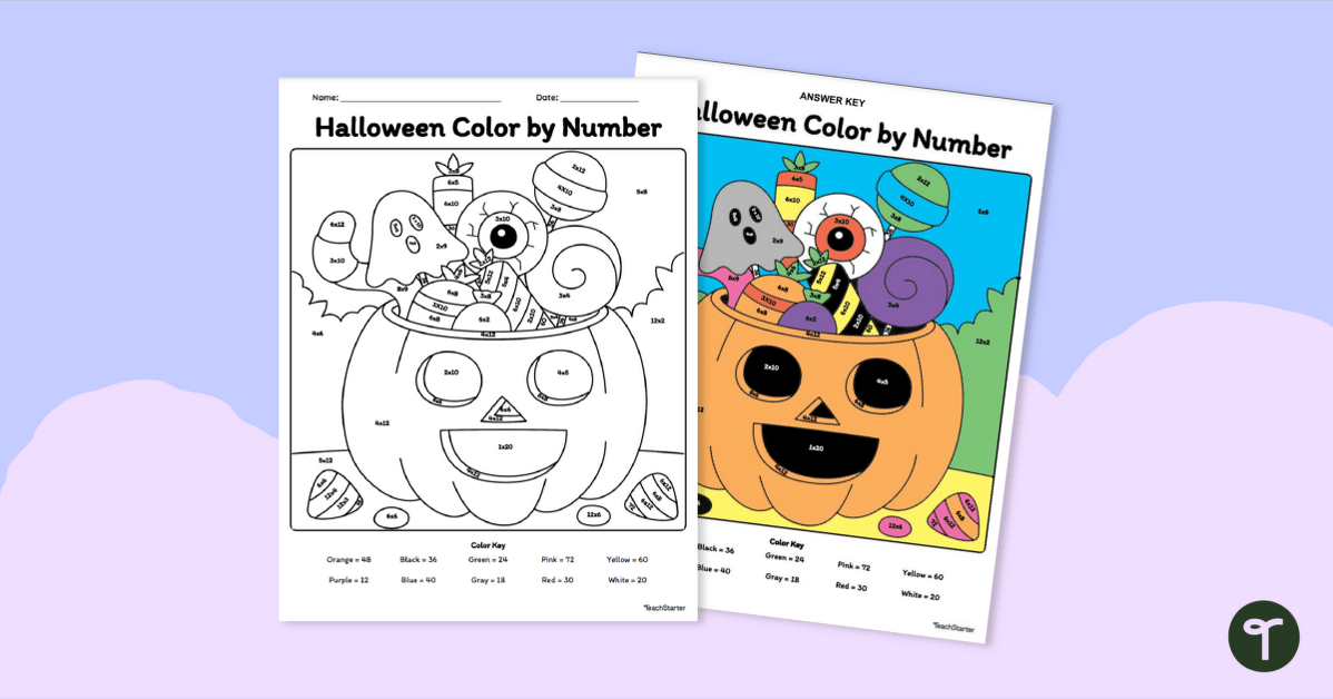 Halloween Multiplication Color By Number Worksheet | Teach Starter