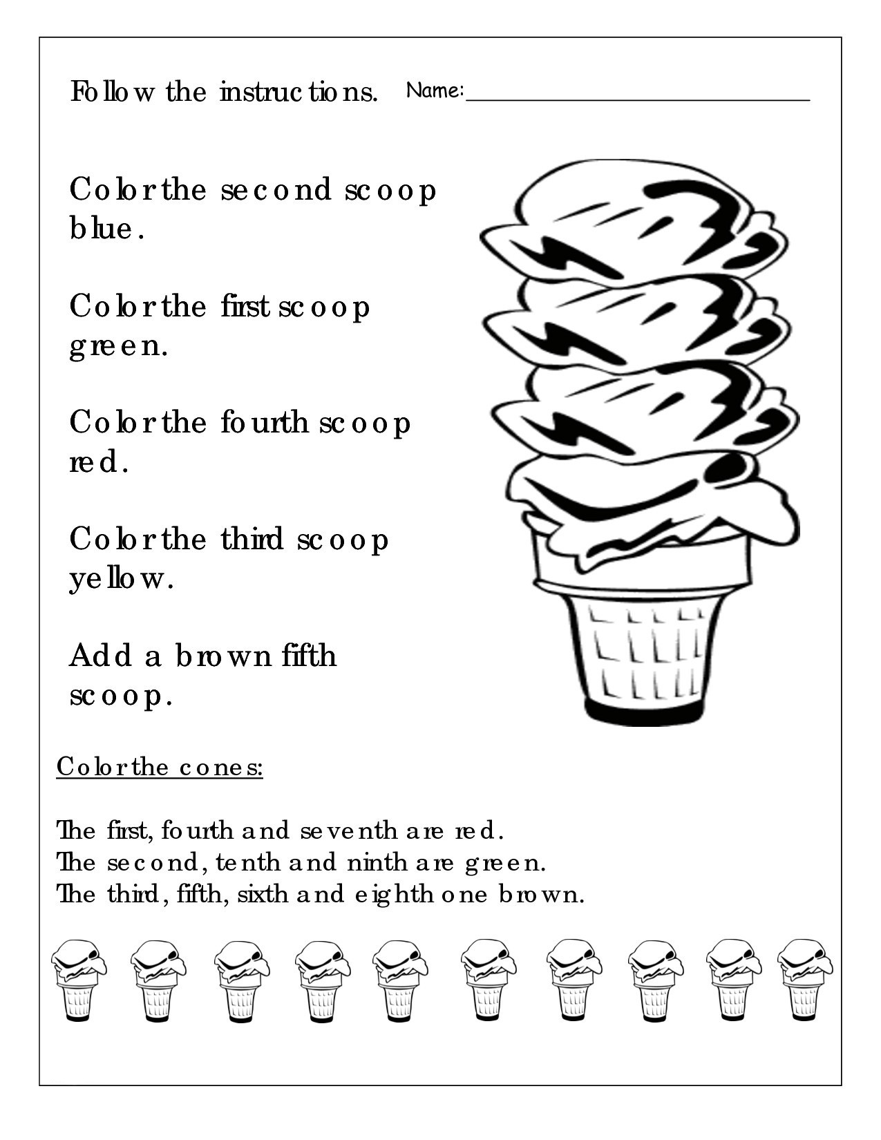 color worksheet for 1st grade