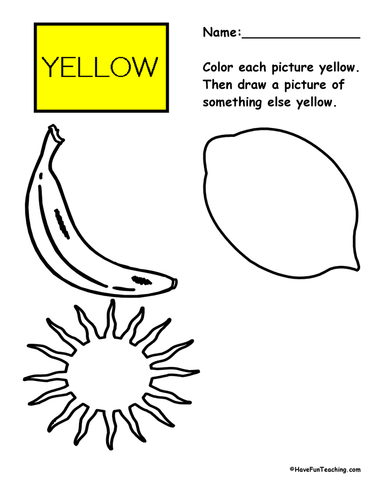 Coloring Yellow Pictures Worksheet  