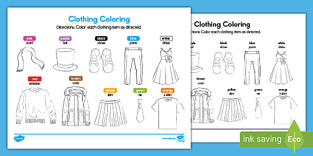 Clothes Coloring Worksheet | Clothing Coloring Activity Page