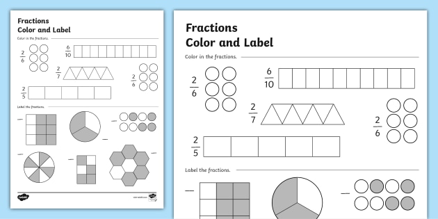Fractions Color and Label Activity for 3rd-5th Grade