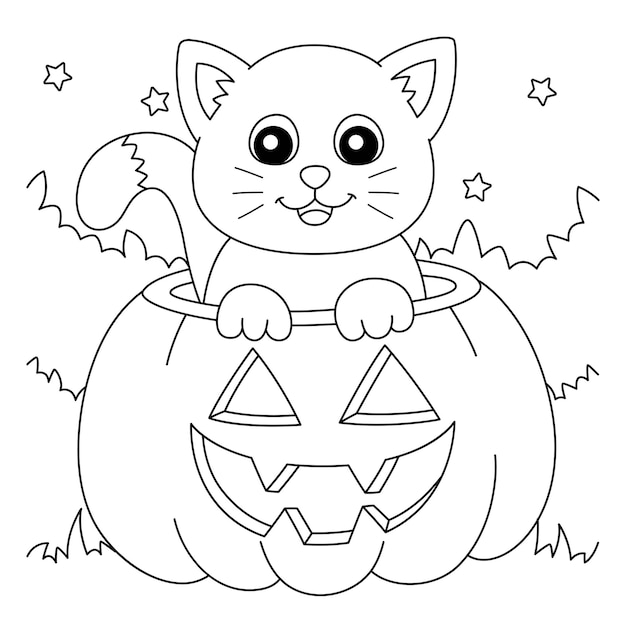 Premium Vector | Pumpkin cat halloween coloring page isolated