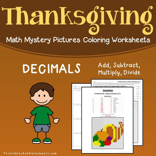 Thanksgiving Decimals Mystery Pictures Coloring Worksheets ...