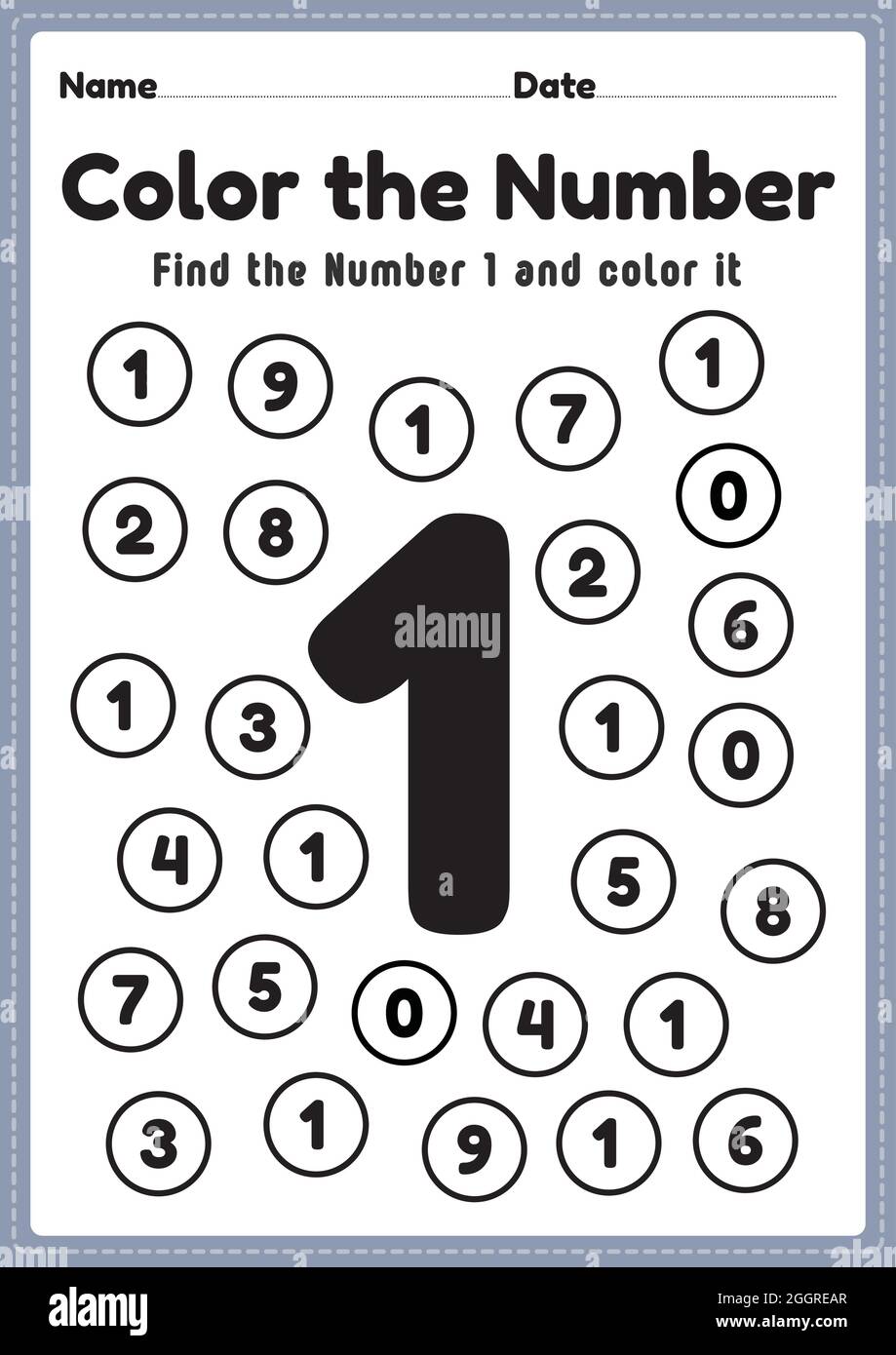 Coloring numbers, number 1 worksheet math printable sheet for ...