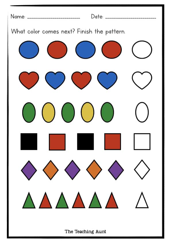 Free Colors and Patterns Worksheets - The Teaching Aunt