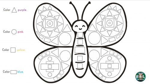 Shapes (Butterfly Coloring) Worksheet - Muxi ESL World