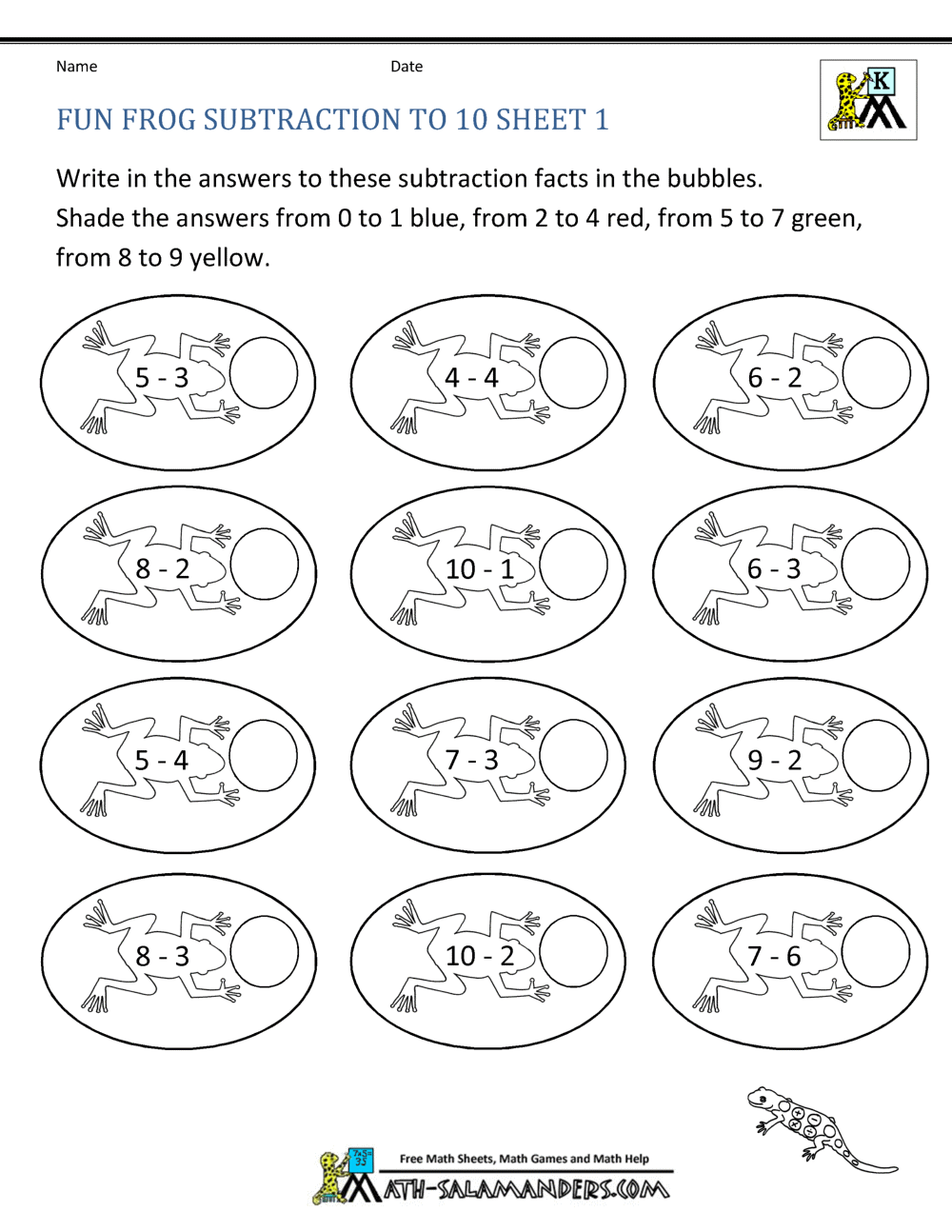 Addition Subtraction to 10 Coloring Sheets for Kindergarten