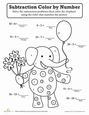 coloring subtraction worksheet 1st grade
