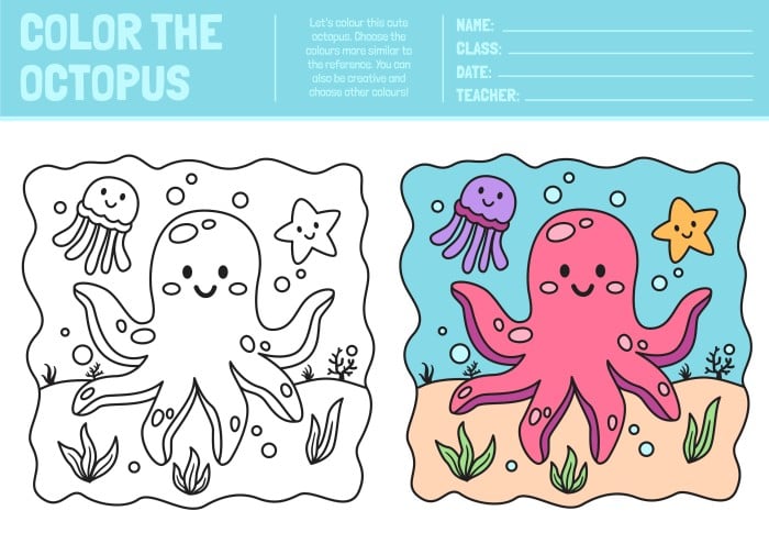 Free Kindergarten Octopus Coloring Worksheet template
