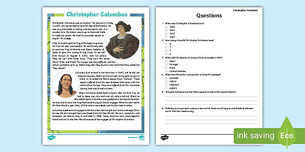 Columbus Day Reading Comprehension Activity | Twinkl USA