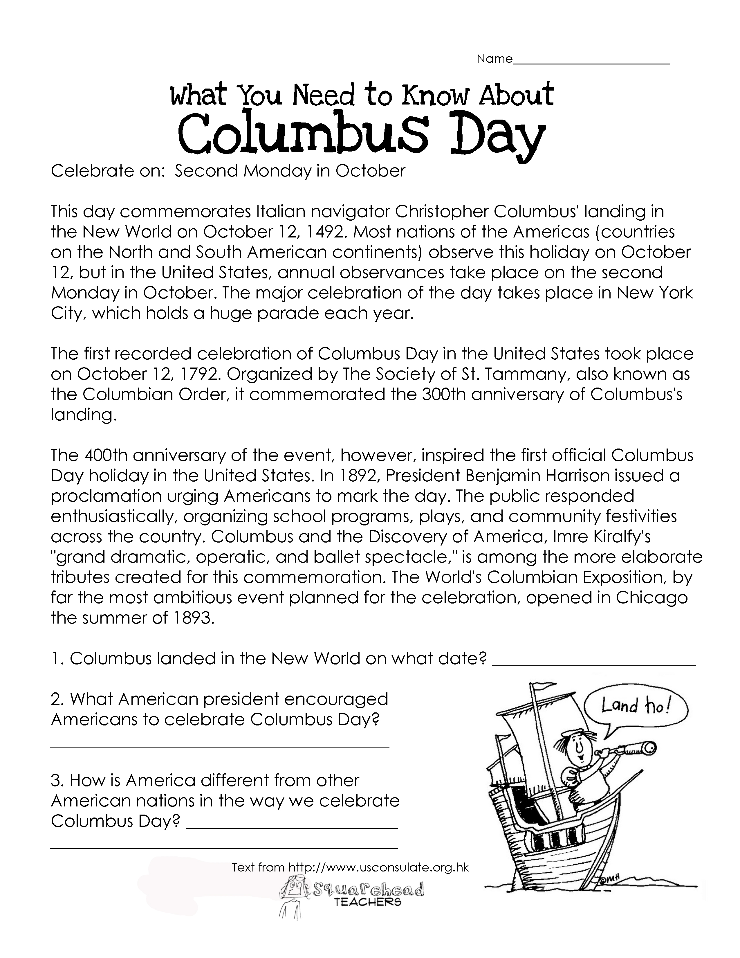 columbus day worksheet