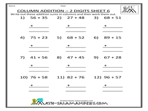 column addition worksheet for year