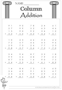 Two Digit Column Addition 4 addends worksheets