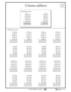 Column Addition, 4-Digit Numbers Worksheet for 4th - 5th Grade ...