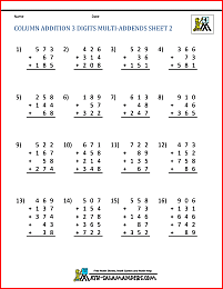 column addition worksheet