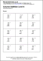 Column Addition Level 6 Worksheets - Free Printable PDF
